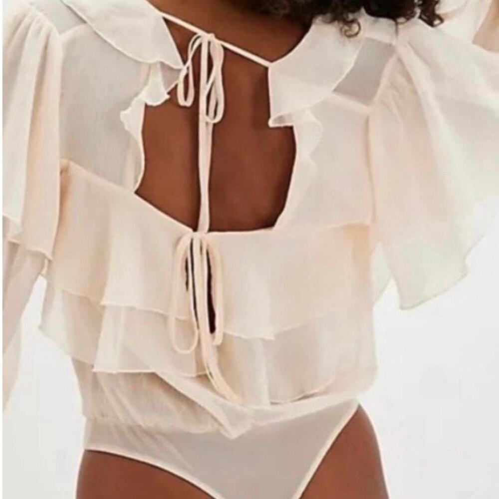 Free People Crushing On You Sheer Ruffle Bodysuit Medium NWT Boho Romantic- NEW